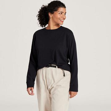 Black Allbirds Allgood Cotton Long Sleeve Women's T Shirts | IN1740MQ