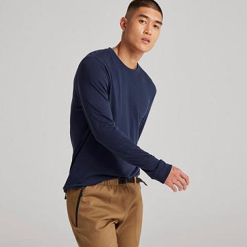 Navy Allbirds Long Sleeve Sea Men's T Shirts | IN1282HA