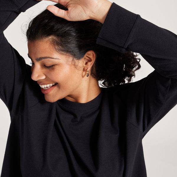 Black Allbirds Allgood Cotton Long Sleeve Women's T Shirts | IN1740MQ