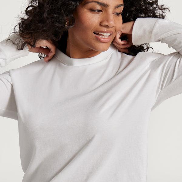 White Allbirds Allgood Cotton Long Sleeve Women's T Shirts | IN1739QM